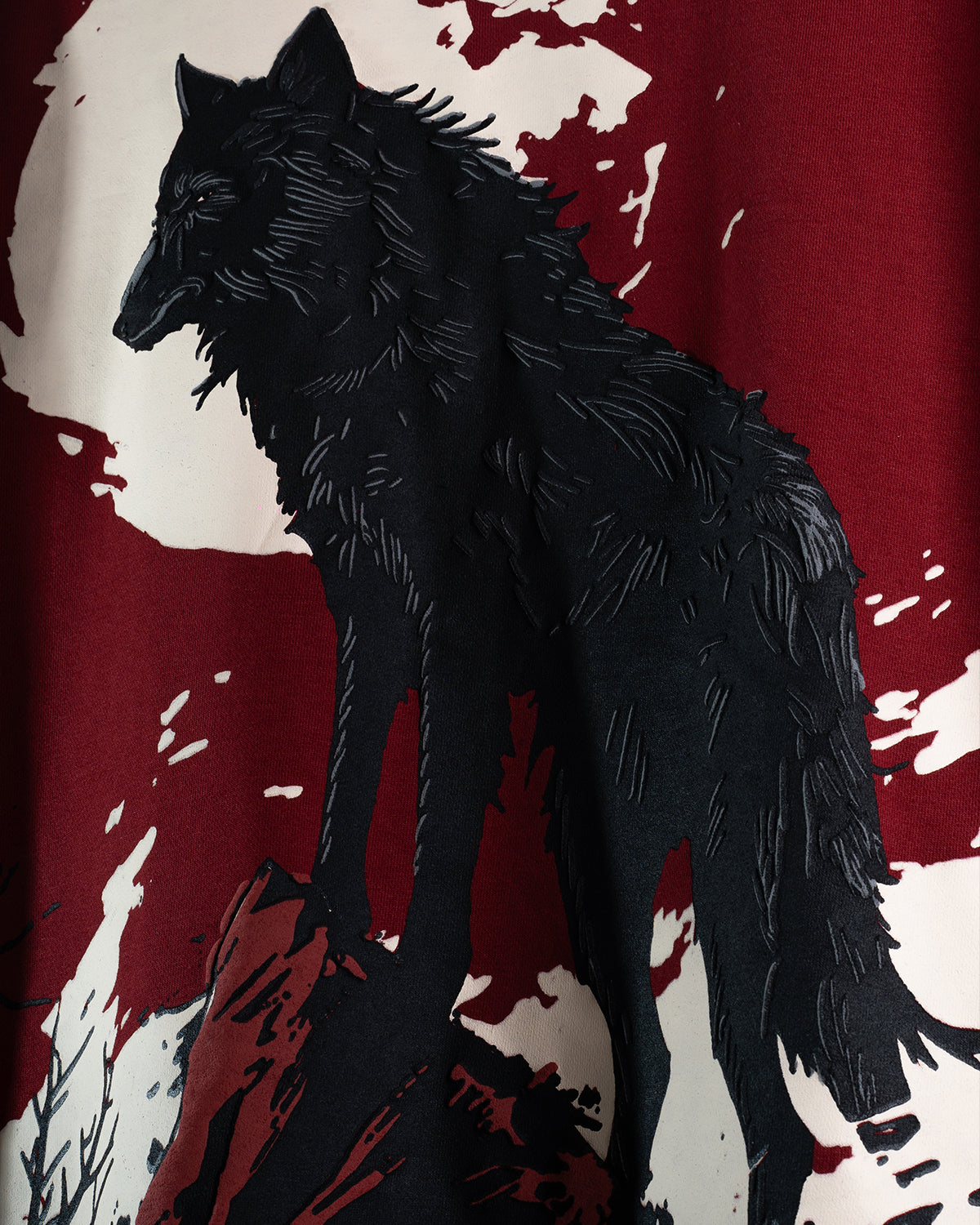 Black wolf screen printed on a fabric